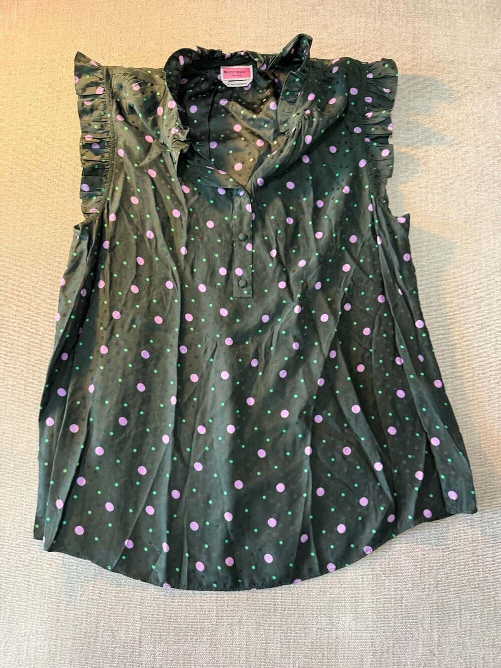 NWT Kate Spade New York Womens Blouse Green S Sleeveless Pop Dots Pine Forest